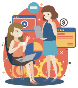 working characters flat design for web banner