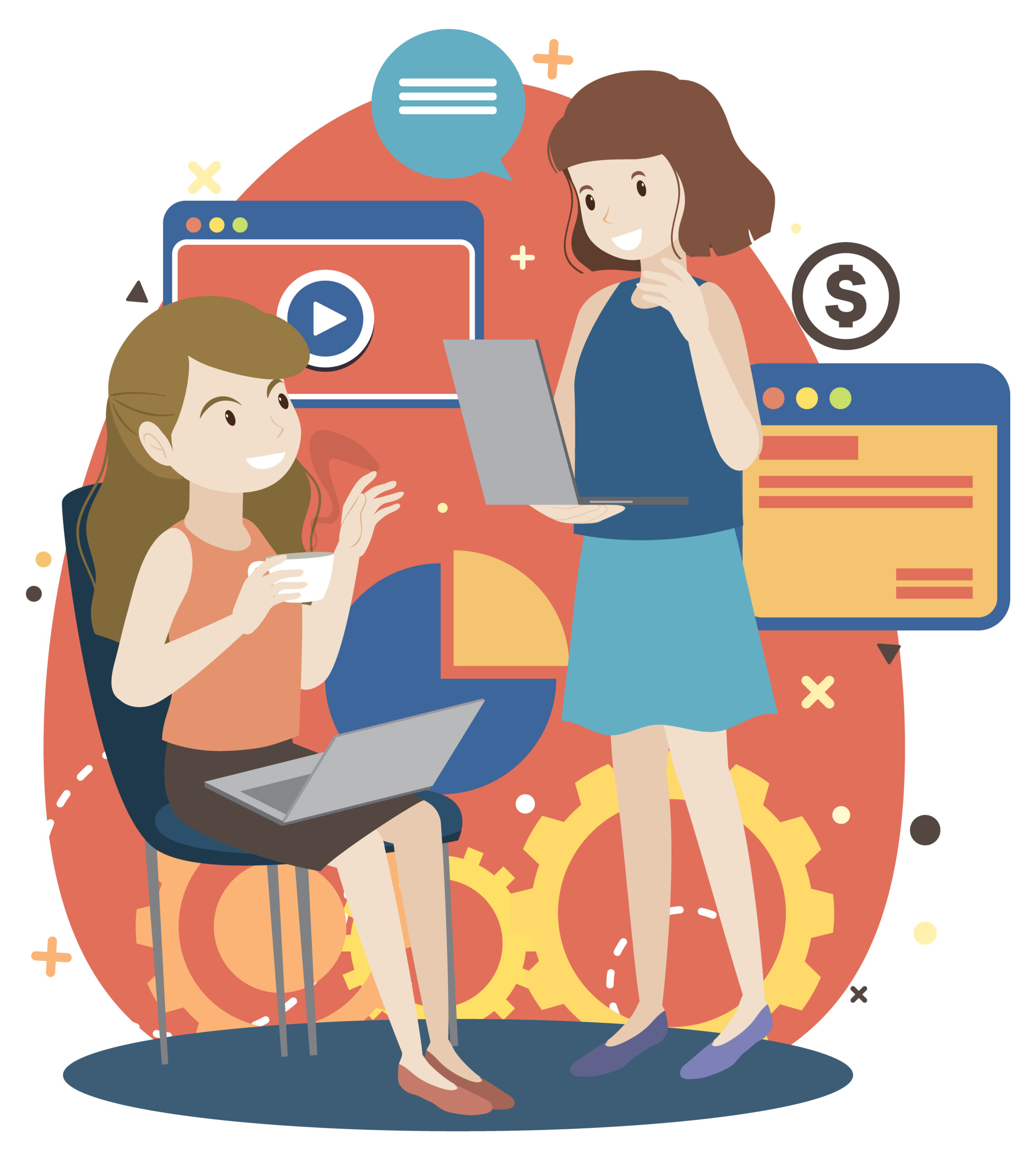 working characters flat design for web banner